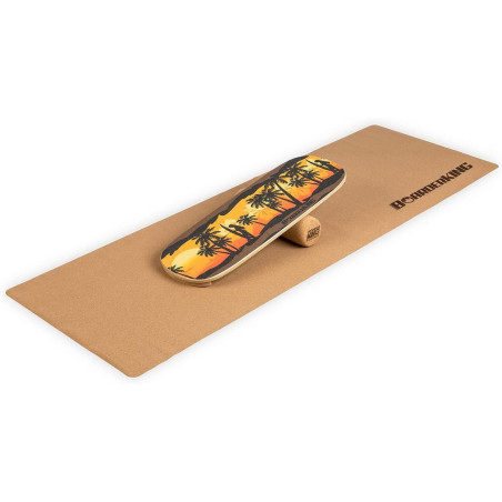 BoarderKING Indoorboard Classic planche d'équilibre + tapis + rouleau bois / liège rouge Hawaii