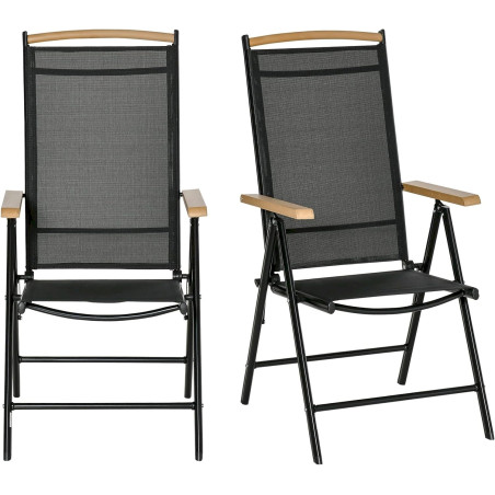 Outsunny Lot de 2 chaises de jardin pliantes noir