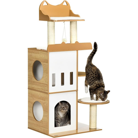 PawHut Arbre à chat griffoirs grattoirs 2 niches plate-formes 60 × 48 × 133 cm