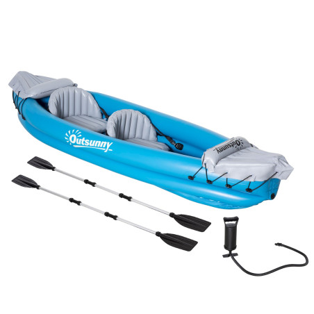 Outsunny Kayak gonflable pour 2 personnes avec pompe à air bleu gris