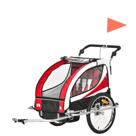 HOMCOM Remorque de vélo Pour 2 enfants Rouge/blanc