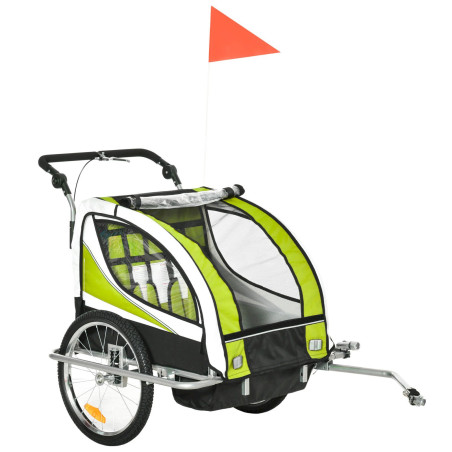 HOMCOM Kinderanhänger Fahrradanhänger für 2 Kinder mit Universalkupplung 155 × 88 × 108cm Grün