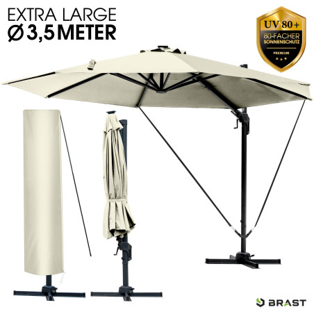 BRAST Alu Sonnenschirm Ampelschirm 350cm beige drehbar schwenkbar & höhenverstellbar