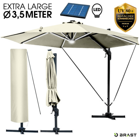 BRAST Alu Sonnenschirm Ampelschirm 350cm beige mit LED