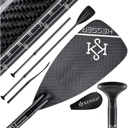 KESSER Paddel Carbon Professional Speed 3 Parties pour Planche de Kayak Sup Stand-Up Paddling Noir