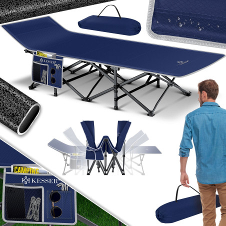 KESSER Campingbett Feldbett Klappbar Klappbett 210cm Navyblau inkl. Tragetasche + Seitentasche