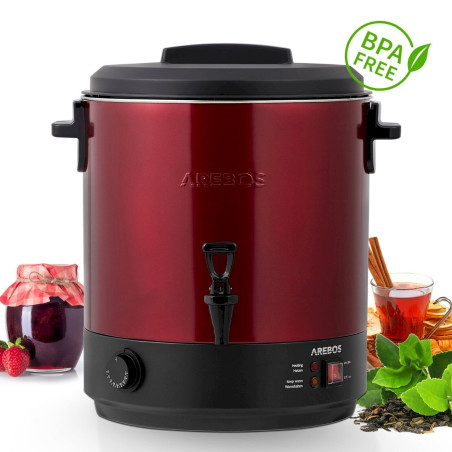 AREBOS Autocuiseur automatique 2500W Cocotte 28 l Réchaud à vin chaud thermostat Rouge