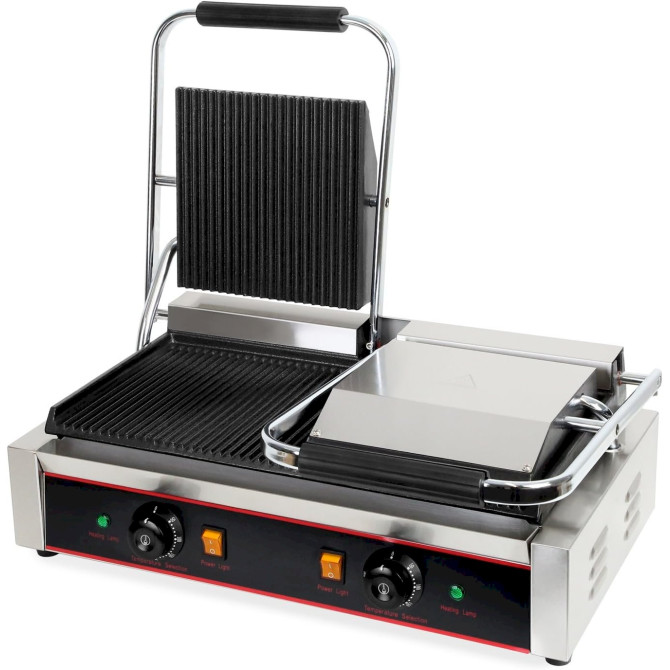 VERTES Kontaktgrill doppelt Gusseisen Grillplatte gerillt 3600 W FD1-GK-02