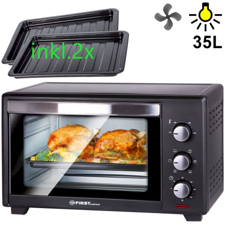 TZS First Austria FA-5044-1 35 L Mini-Backofen mit Krümelblech 1600 Watt | Pizzaofen Innenlicht | Umluft