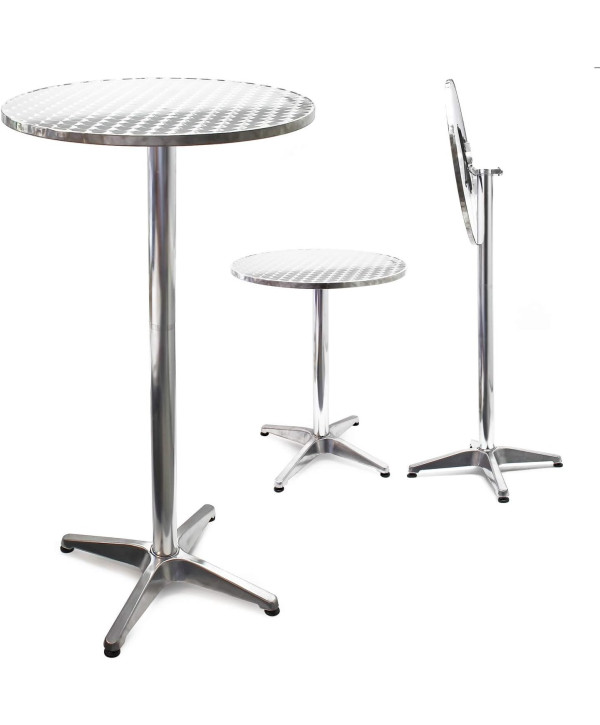 Table de bistro en aluminium pliable réglable en hauteur 74/114cm Ø 60