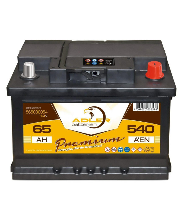 Adler Premium 12V 65Ah 540A/EN PKW-Batterie Starterbatterie