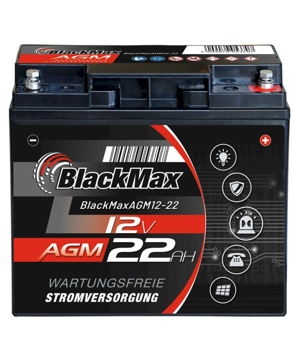 BlackMax AGM 12V 22Ah Bleigel USV Solar Alarmanlage ersetzt