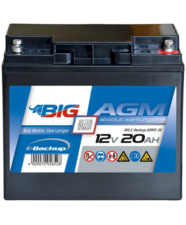 BIG E-Backup AGM 12V 20Ah USV Notstrom Alarmanlage Sicherheitstechnik Batterie