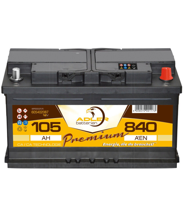 Adler Premium 12V 105Ah 840A/EN KFZ-Batterie Starterbatterie