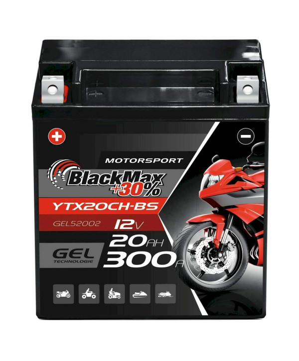 BlackMax +30% Motorsport 52002 GEL 12V 20Ah 300A/EN Motorradbatterie