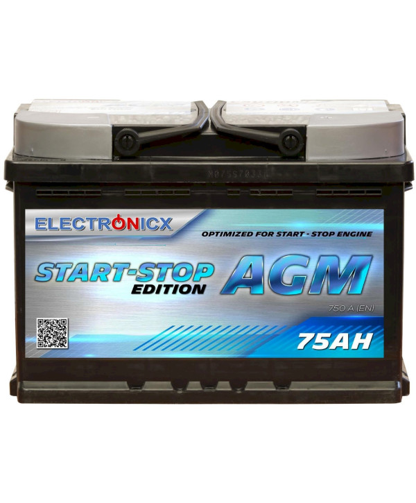 Electronicx AGM Autobatterie Starterbatterie Batterie Start-Stop 75AH 12V 750A