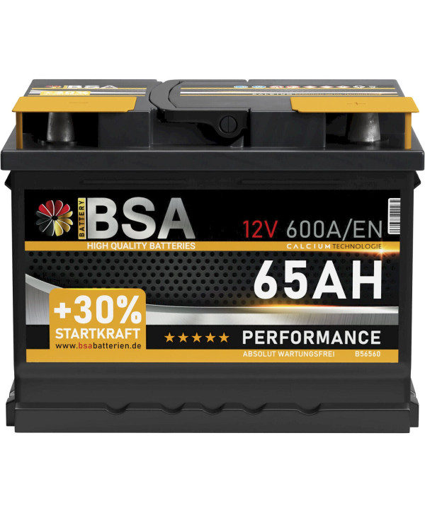 BSA Autobatterie 65Ah 12V +30% Startkraft Starterbatterie