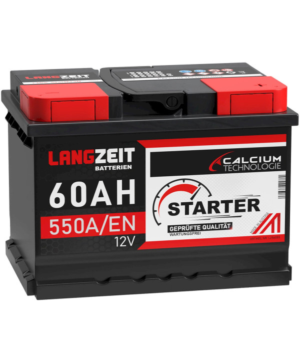 LANGZEIT Autobatterie 12V 60Ah Starterbatterie