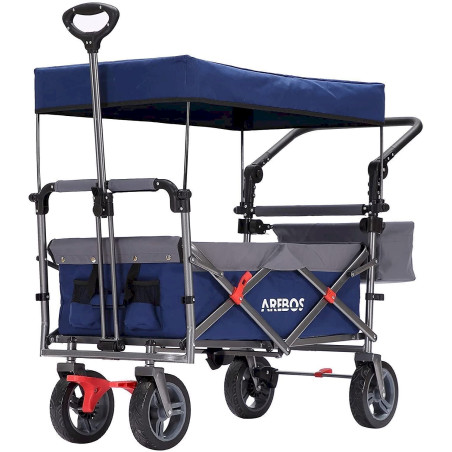 Bollerwagen Premium faltbar mit Dach blau/grau