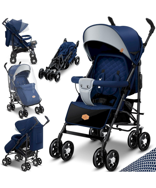 KIDIZ City-Pro Kinderwagen Kinderbuggy Buggy Reisebuggy klappbar Liegeposition Blau/Navy