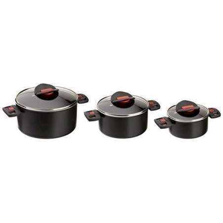 Ballarini 810000.6 Click & Cook Set de 3 casseroles avec couvercle en verre