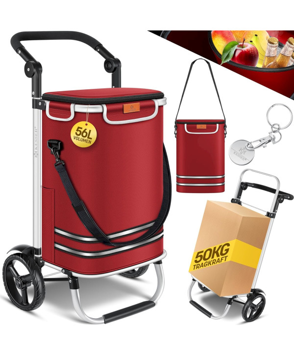 KESSER Chariot de Courses Pliable 56L Bordeaux Rouge