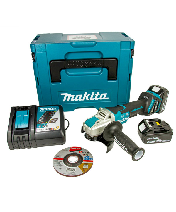 Makita DGA519RTJ Akku-Winkelschleifer (mit 2x 5Ah Akkus und Ladegerät)