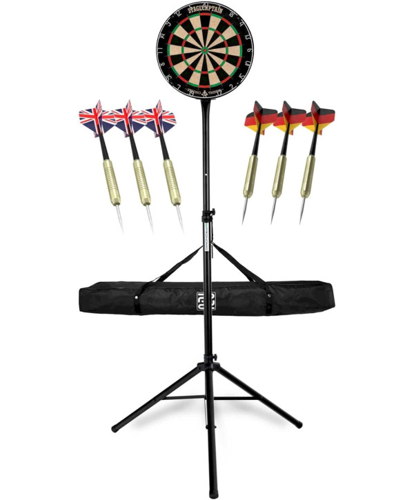 Stagecaptain DBS-1715 BullsEye Pro Dartscheibe + Ständer und Tasche Set Schwarz