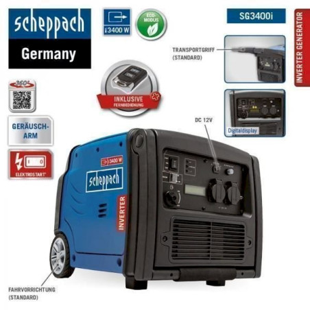 Scheppach Inverter Strom­erzeu­ger SG3400i 3400 W 4-Takt Ben­zin­mo­tor Fern­steue­rung