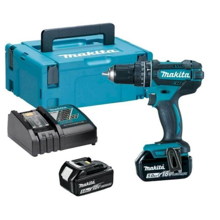 Makita DHP482,blau, Ladegerät,2 x 18v 5 Ah-Akku BL1830 B, MakPac,Fachhändler