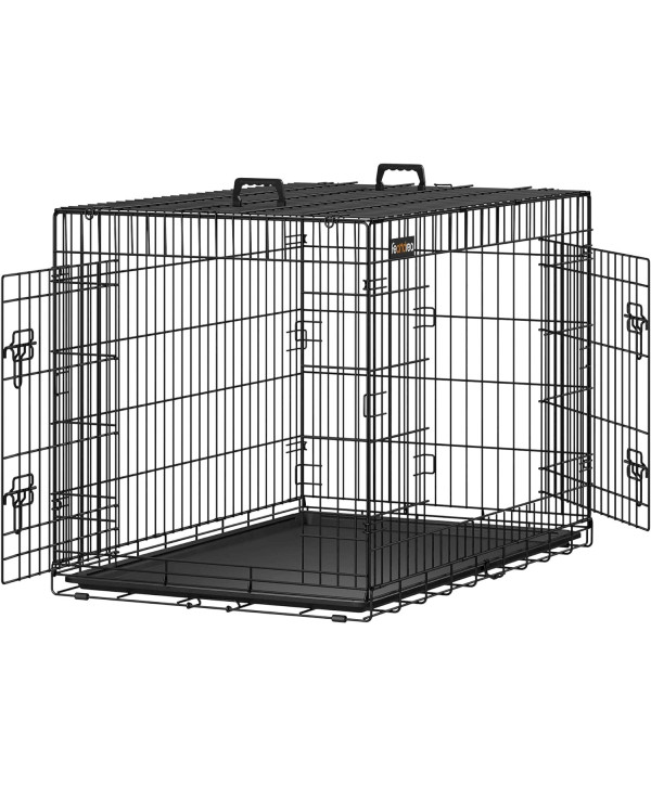 FEANDREA Hundekäfig XL - Schwarz Hundetransportbox Metall Faltbar Drahtkäfig Transportbox Käfig