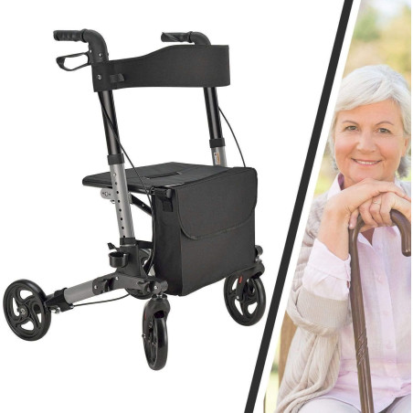 Juskys Aluminium Rollator Gehhilfe Schwarz Laufhilfe Gehwagen Alu klappbar Sitzfläche Tasche