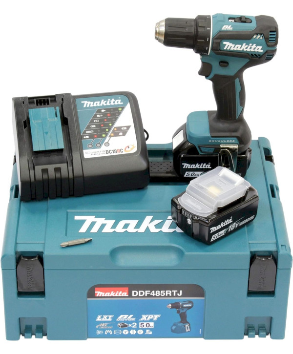 Makita DDF485RTJ Akku-Bohrschrauber (mit 2x 5Ah Akkus und Ladegerät)