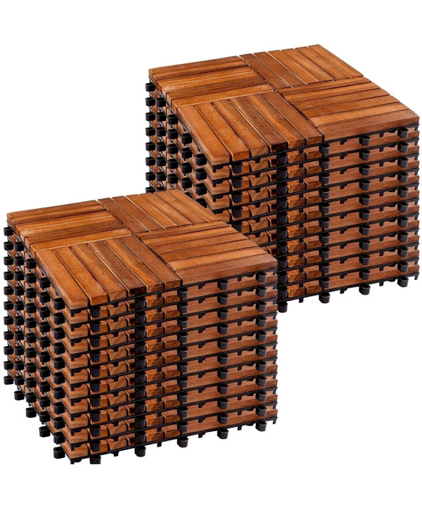 STILISTA Lot de 22 carreaux en bois d’acacia, modèle mosaïque 30x30cm