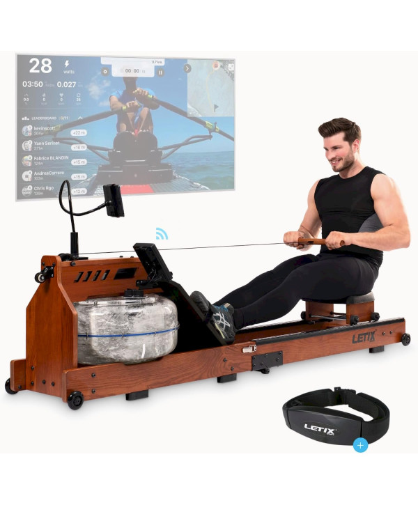 Letix Sports Rudermaschine WR107 Wasser Rudergerät Wassertank mit Doppelkammersystem APP + Tablethalterung