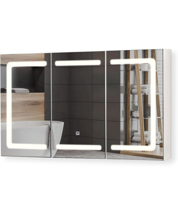 Aquamarin armoire de salle de bain 3 portes avec éclairage LED et prise pour rasoir 100x60x13cm