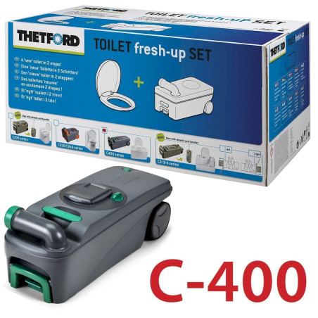 THETFORD Fresh up Set C-400 mit Räder+Griff inkl. Brille/Deckel, Wohnwagen Camping mobile Toiletten Outdoor Caravan