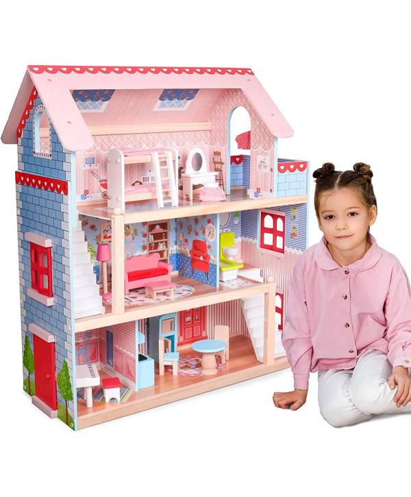 Infantastic XXL Puppenhaus Puppenvilla Dollhouse aus Holz mit LED