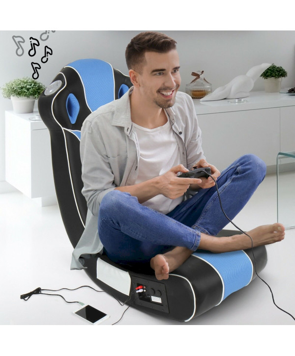 Fauteuil gaming à bascule pliable avec système audio bleu