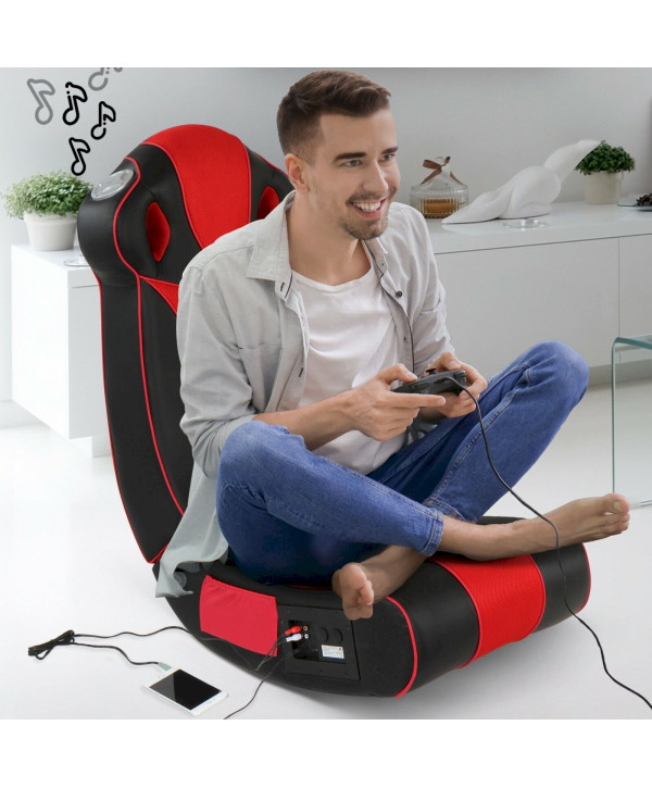 Fauteuil gaming à bascule pliable avec système audio rouge