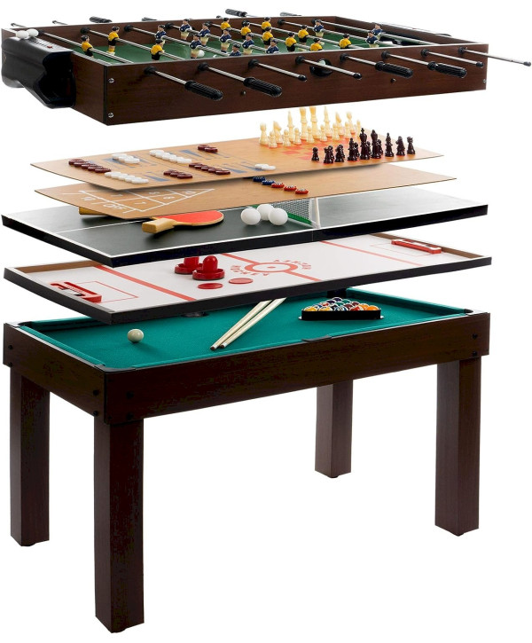 Spieltisch 9 in 1: Kicker, Billard, Hockey, Black Jack, Schach, Dame, Backgammon, Tischtennis, Shuffleboard