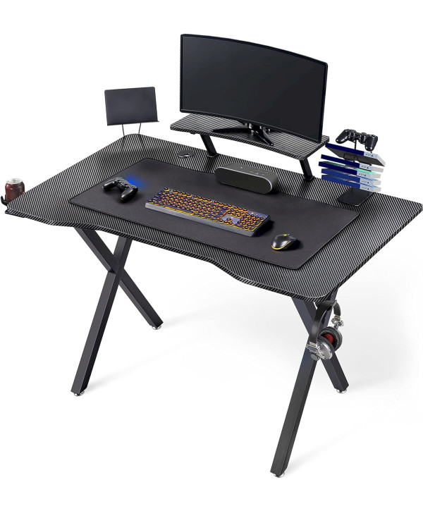 Yaheetech Computertisch Schwarz Schreibtisch Ergonomischer PC Tisch Gaming Desk mit Kabelmanagementsystem