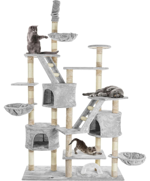 Arbre à chat hauteur plafond 230 à 260 cm pour grands chats jusqu'à 20 kg gris