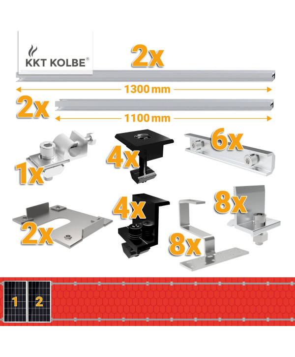 Ziegeldach Montageset für 2 Module Solarpanel Photovoltaik