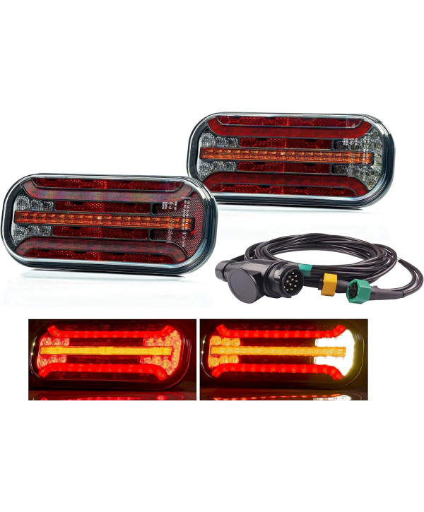 Feux arrière LED 12/24V clignotant dynamique 214x94mm (paire)