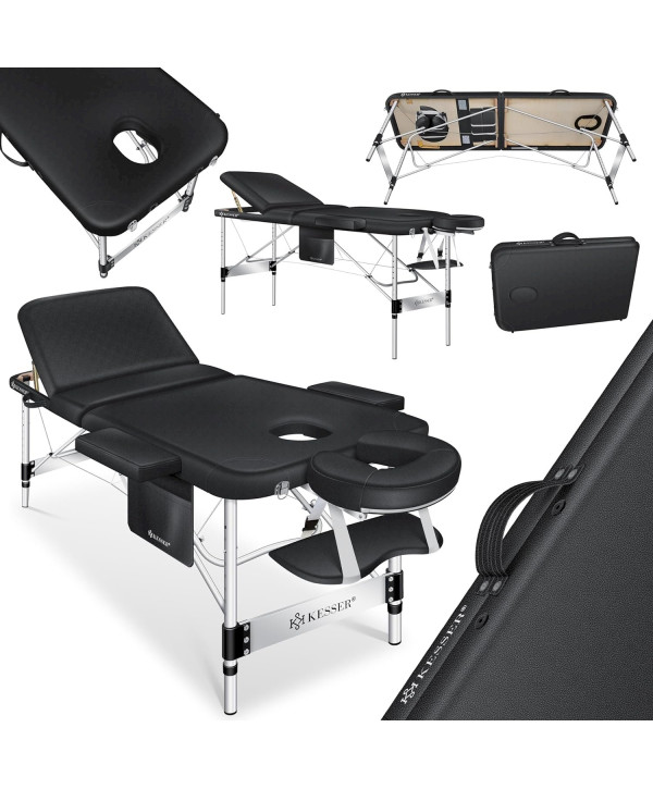 KESSER 3 Zonen Massageliege Massagebank klappbar Massagebett Mobil Massagetisch Schwarz Breite 80cm