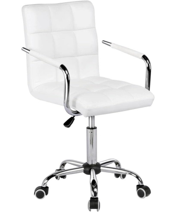 Chaise de bureau pivotante en PU rembourré avec accoudoirs blanc