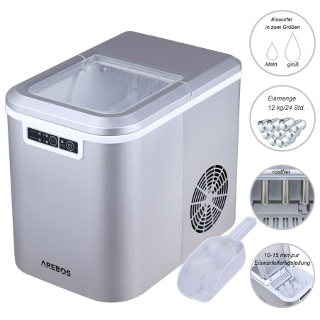 Arebos Eiswürfelmaschine 2,2L Icemaker Eiswürfelbereiter Eismaschine 12KG in 24h