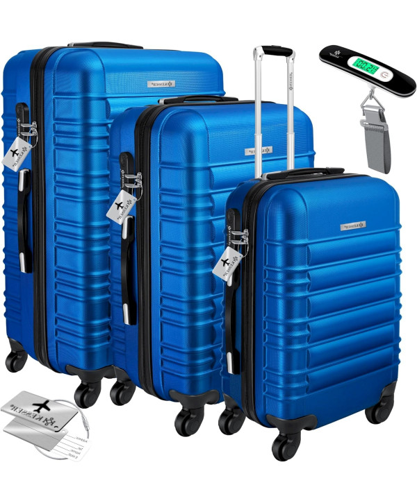 Set de 3 valises à coque dure M-L-XL trolley de voyage bleu