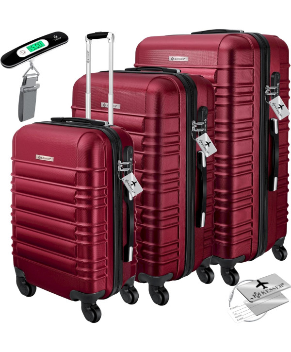 Set de 3 valises à coque dure M-L-XL trolley de voyage bordeaux